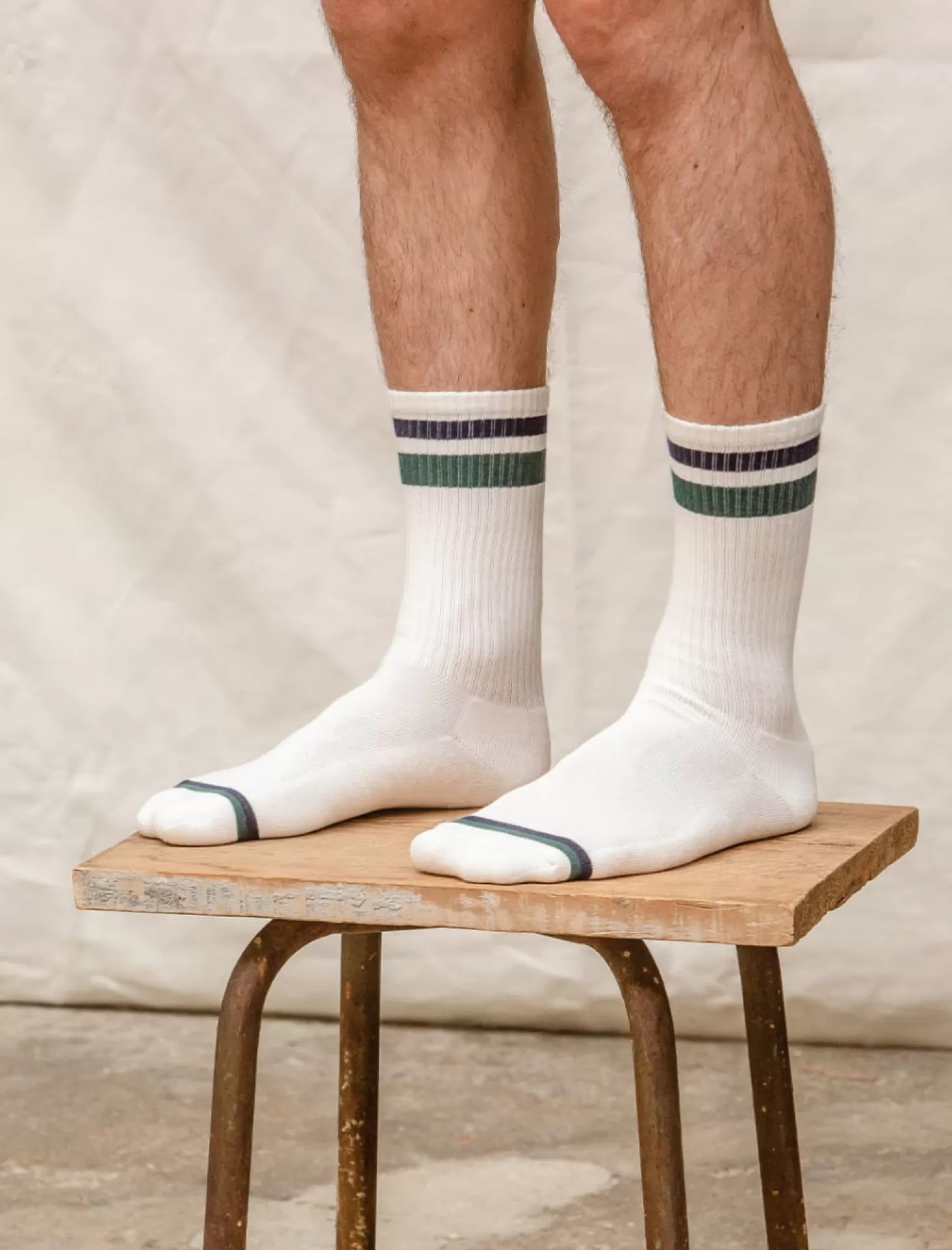 Pied de Biche Chaussettes<Chaussettes Cotelees Sport Blanc, Marine Et Sapin