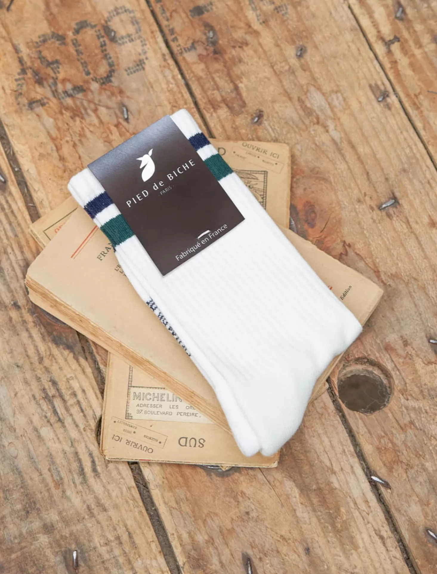 Pied de Biche Chaussettes<Chaussettes Cotelees Sport Blanc, Marine Et Sapin