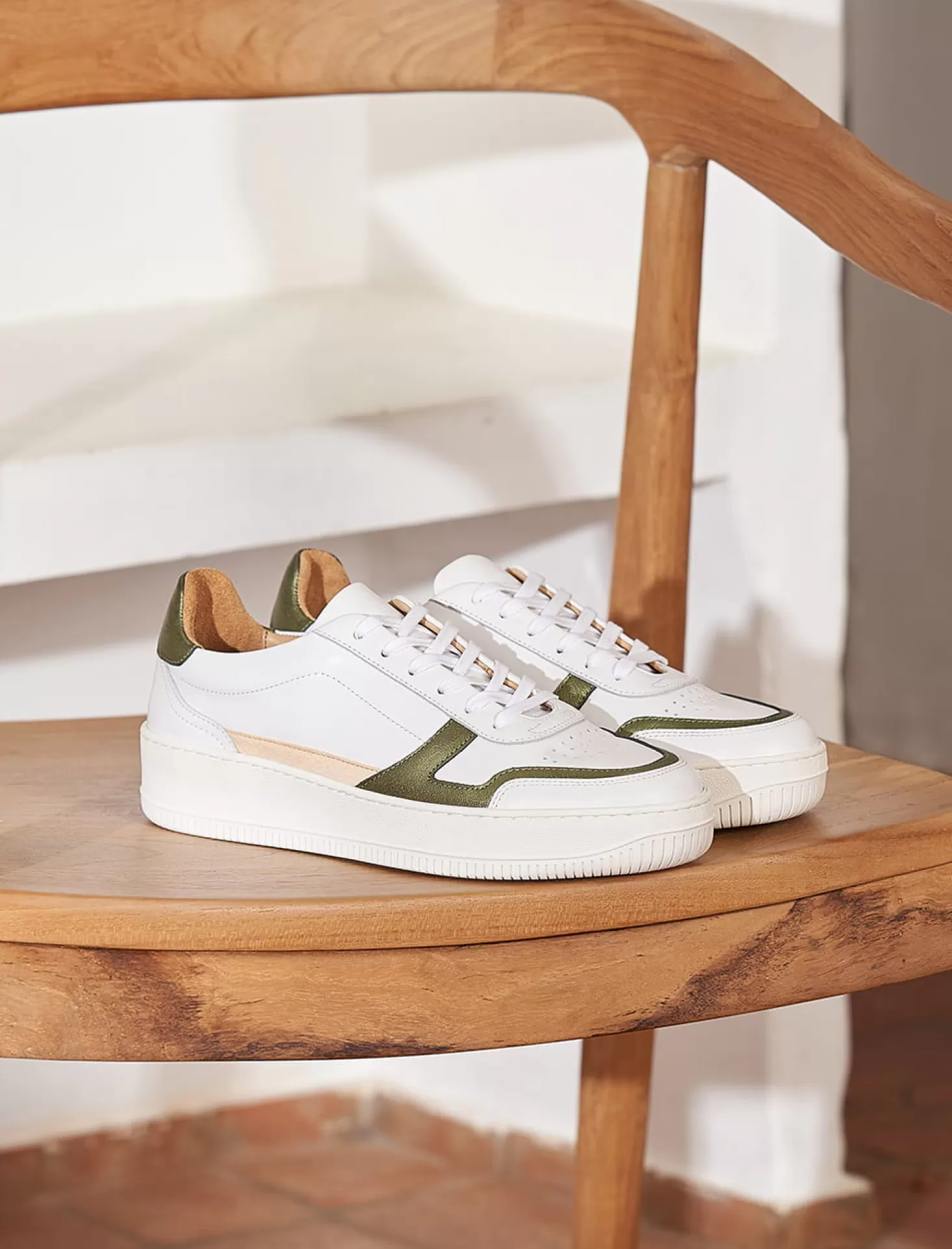 Pied de Biche Sneakers<Vasco Blanc Et Kaki Irise