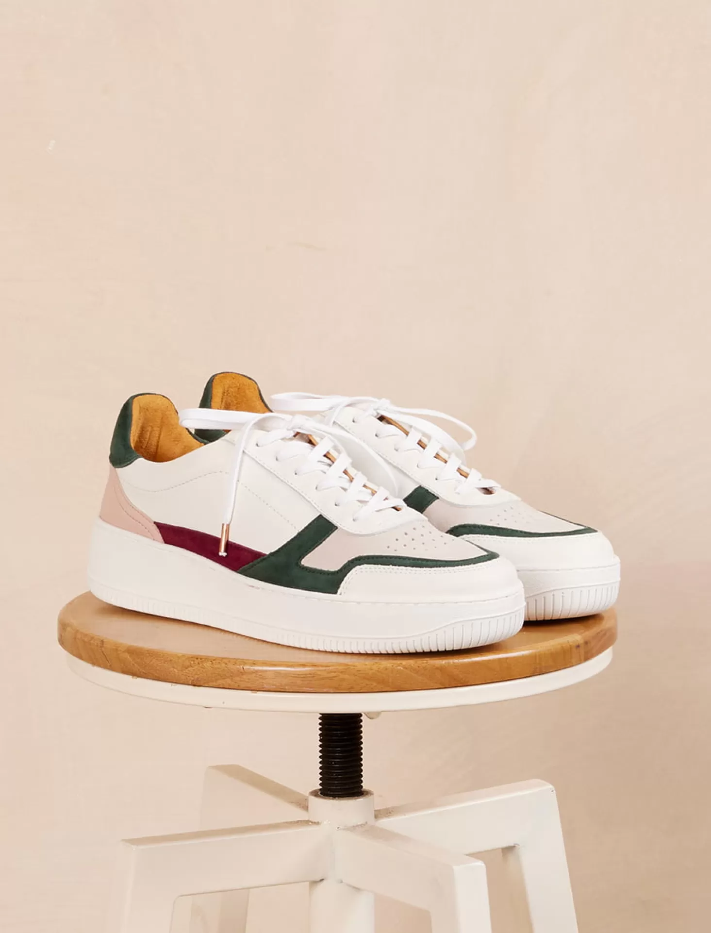 Pied de Biche Sneakers<Vasco Blanc, Vert Et Rose